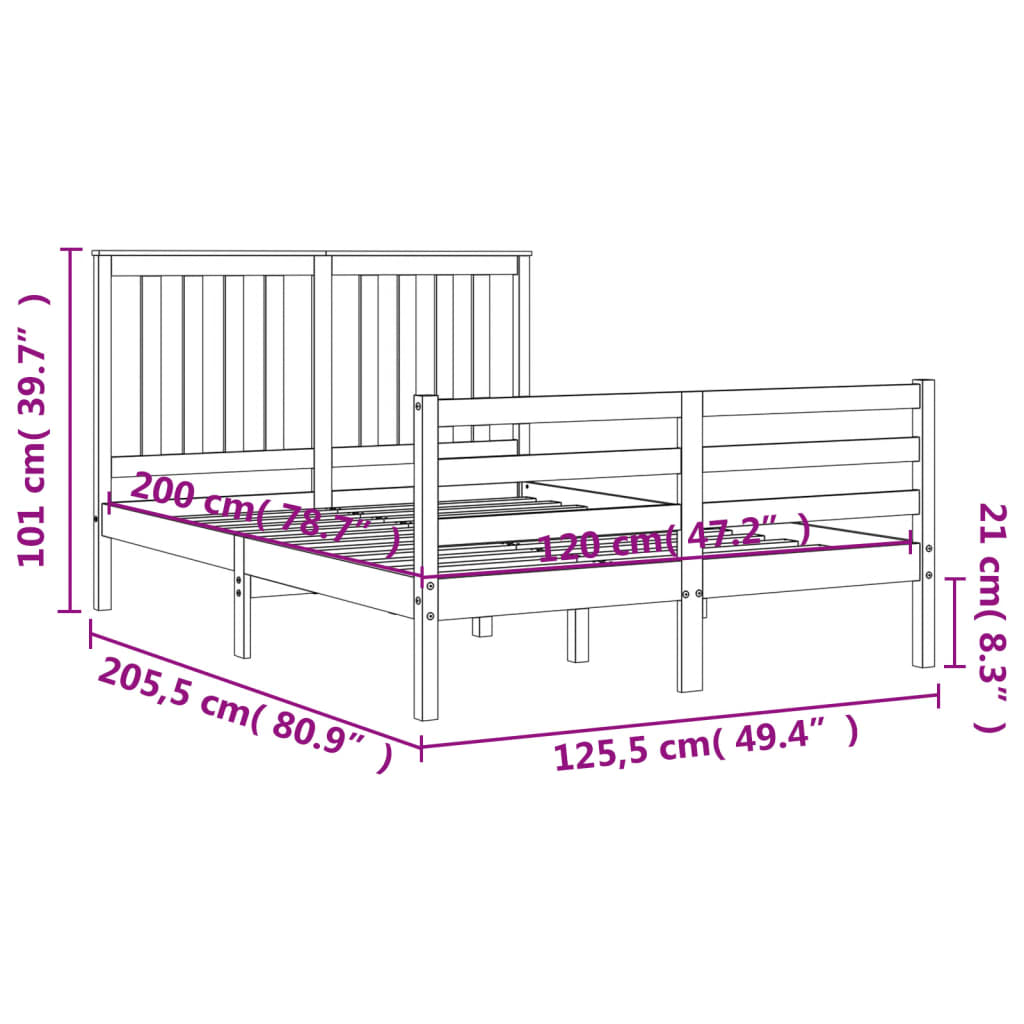 vidaXL Bed Frame without Mattress Black 120x200 cm Solid Wood