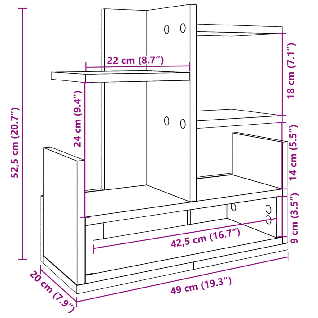 vidaXL Desk Organiser Black 49x20x52.5 cm Engineered wood