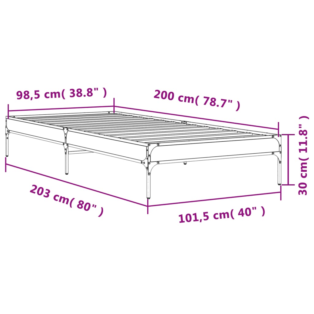 vidaXL Bed Frame without Mattress Grey Sonoma 100x200 cm