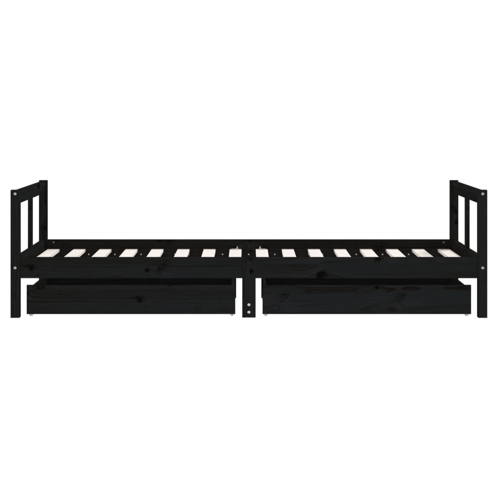 vidaXL Kids Bed Frame with Drawers Black 80x200 cm Solid Wood Pine