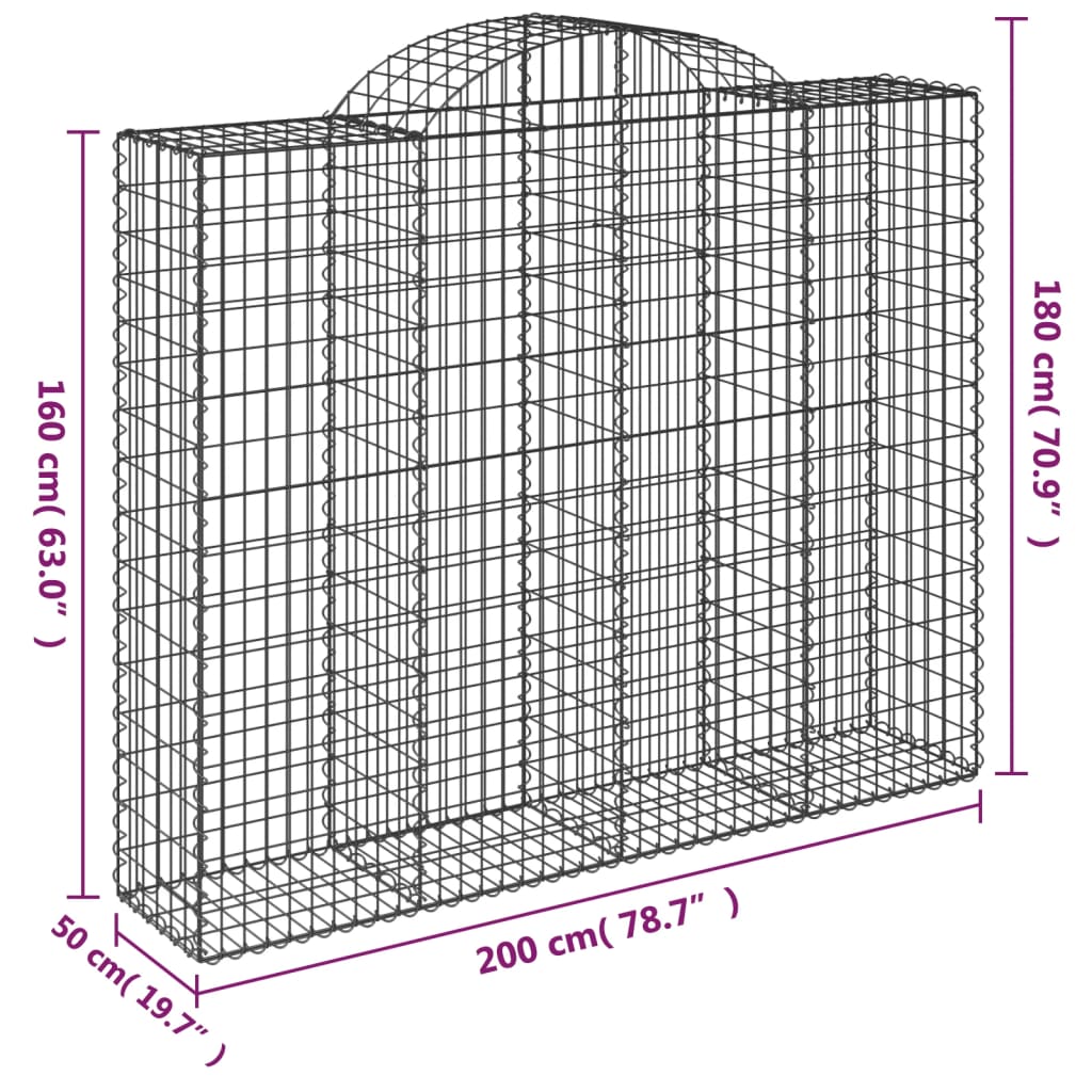 vidaXL Arched Gabion Baskets 6 pcs 200x50x160/180 cm Galvanised Iron