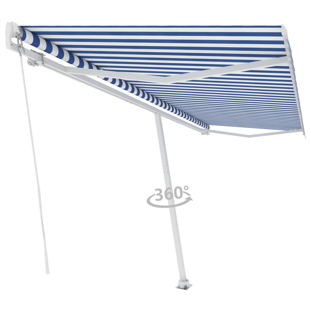 vidaXL Freestanding Manual Retractable Awning 500x350 cm Blue/White