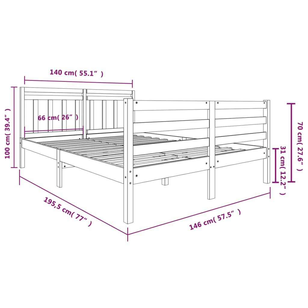 vidaXL Bed Frame without Mattress White Solid Wood 140x190 cm (810411+814095)