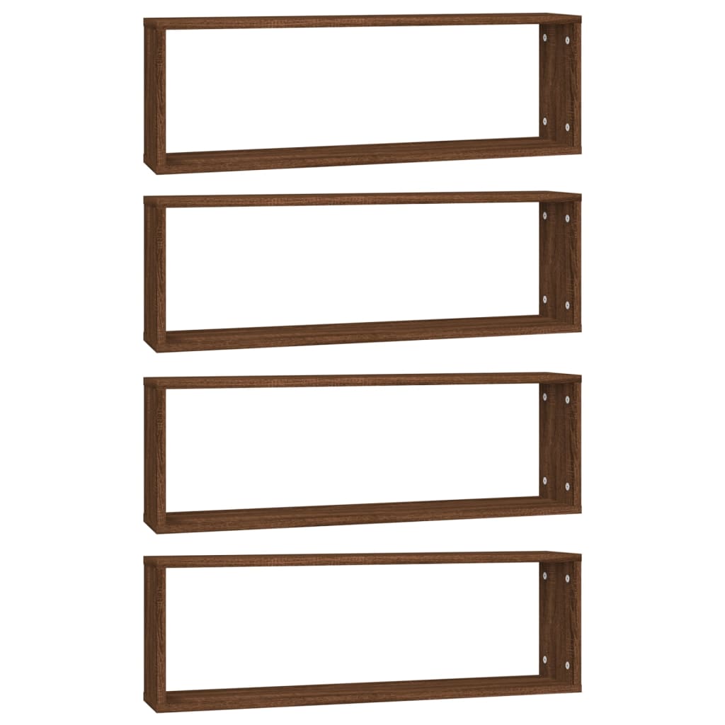 vidaXL Wall Cube Shelves 4 pcs Brown Oak 80x15x26.5 cm Engineered Wood