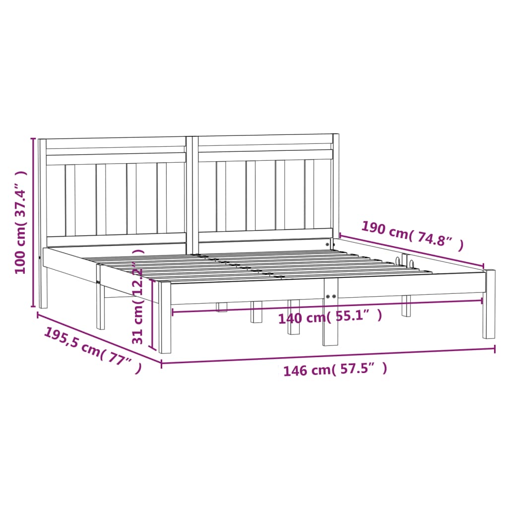 vidaXL Bed Frame without Mattress Black Solid Wood 140x190 cm (810001+814098)