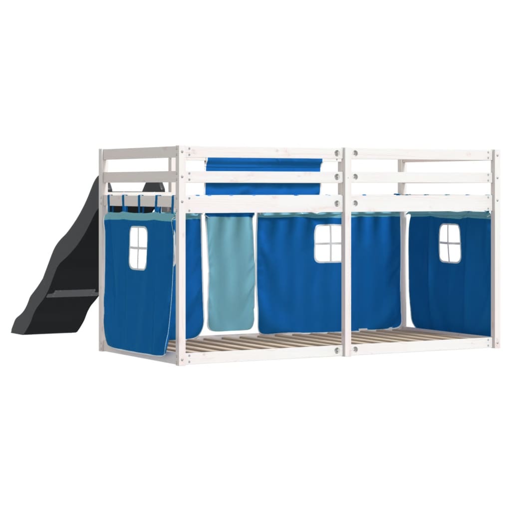 vidaXL Bunk Bed without Mattress with Slide and Curtains Blue 80x200 cm