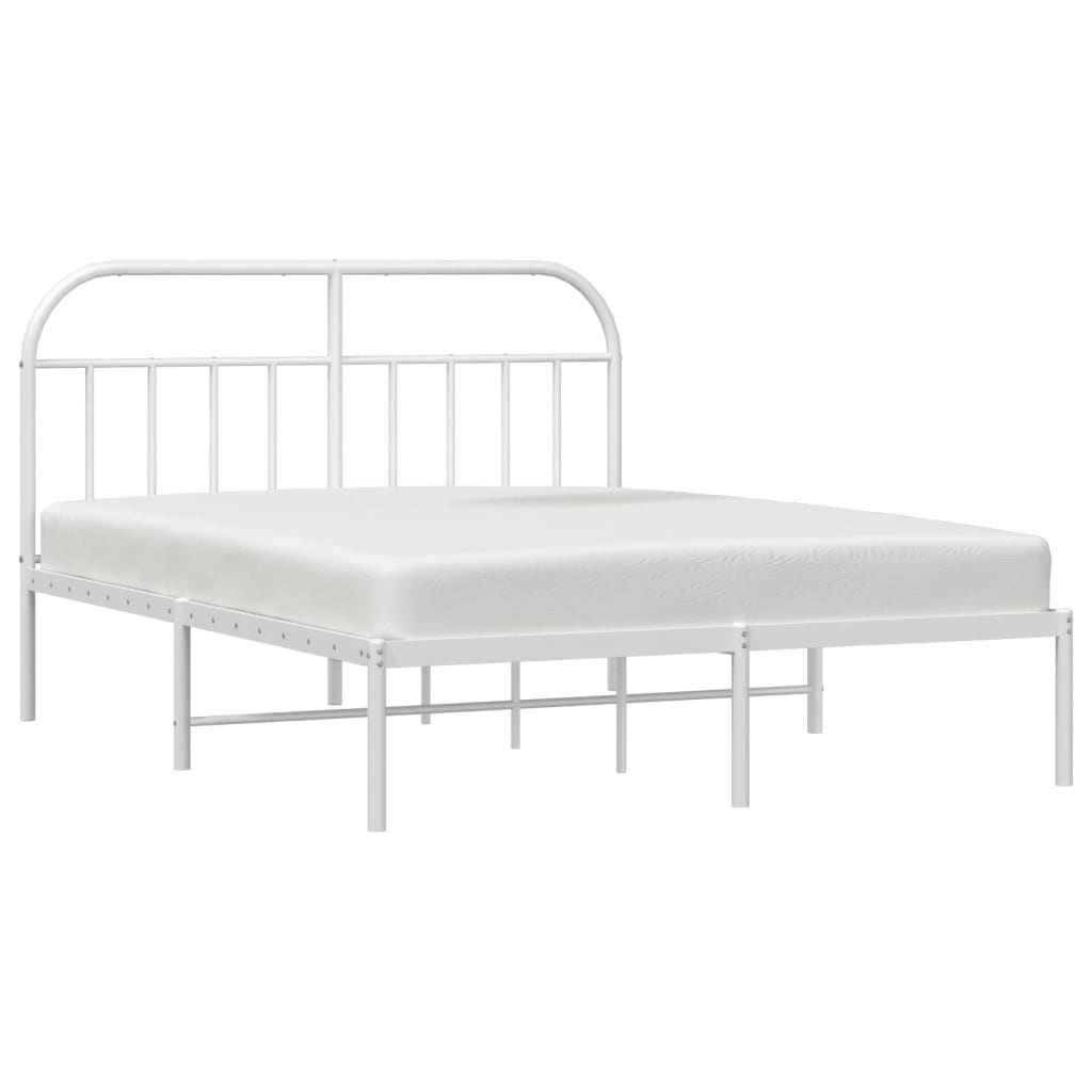 vidaXL Metal Bed Frame without Mattress with Headboard White 183x213 cm