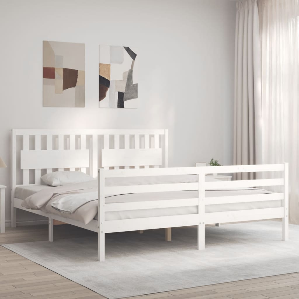 vidaXL Bed Frame without Mattress White Super King Size Solid Wood