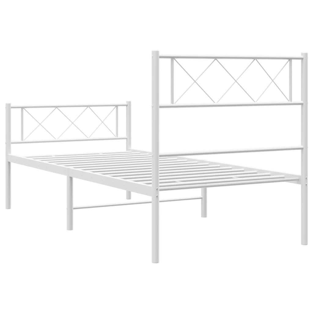 vidaXL Metal Bed Frame without Mattress with Footboard White 90x190 cm Single