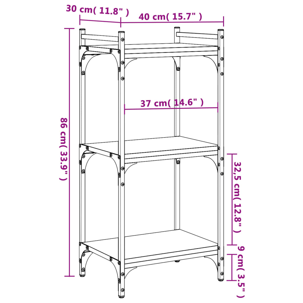 vidaXL Bookcase 3-Tier Brown Oak 40x30x86 cm Engineered Wood