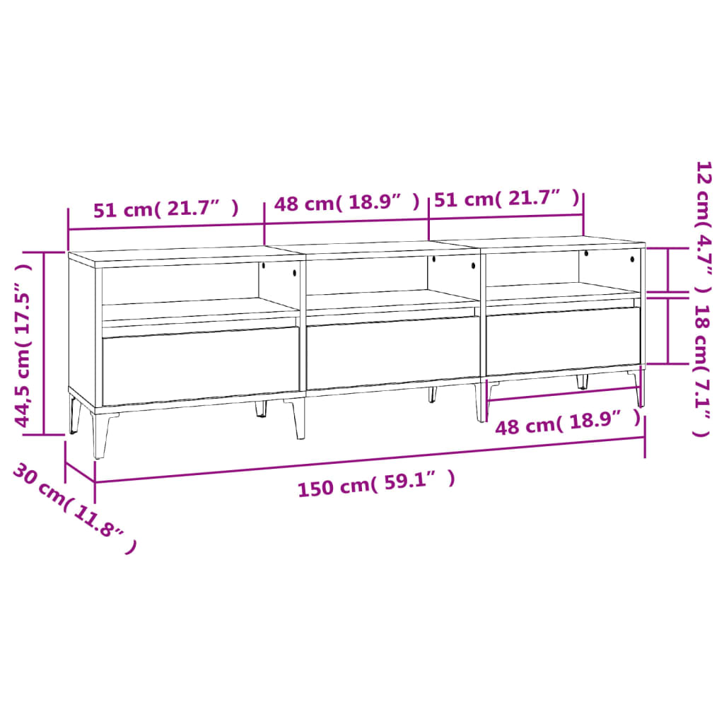 vidaXL TV Cabinet High Gloss White 150x30x44.5 cm Engineered Wood