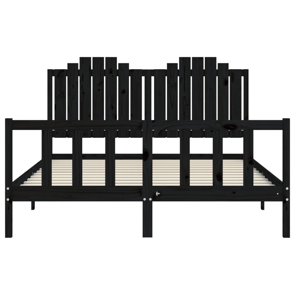 vidaXL Bed Frame without Mattress Black King Size Solid Wood Pine