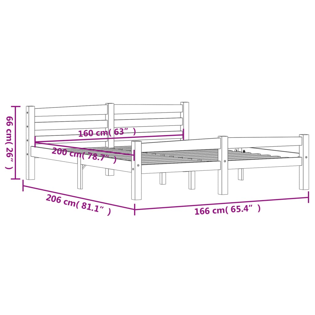 vidaXL Bed Frame without Mattress Honey Brown Solid Pinewood 160x200 cm