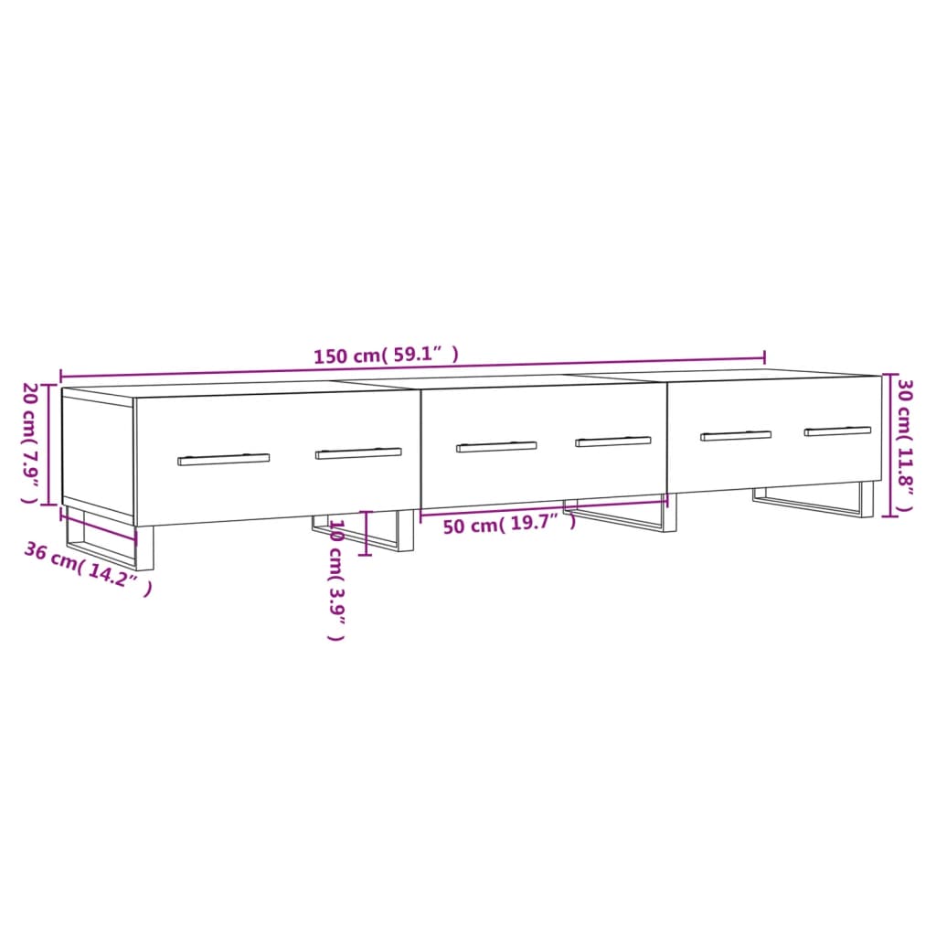 vidaXL TV Cabinet Grey Sonoma 150x36x30 cm Engineered Wood