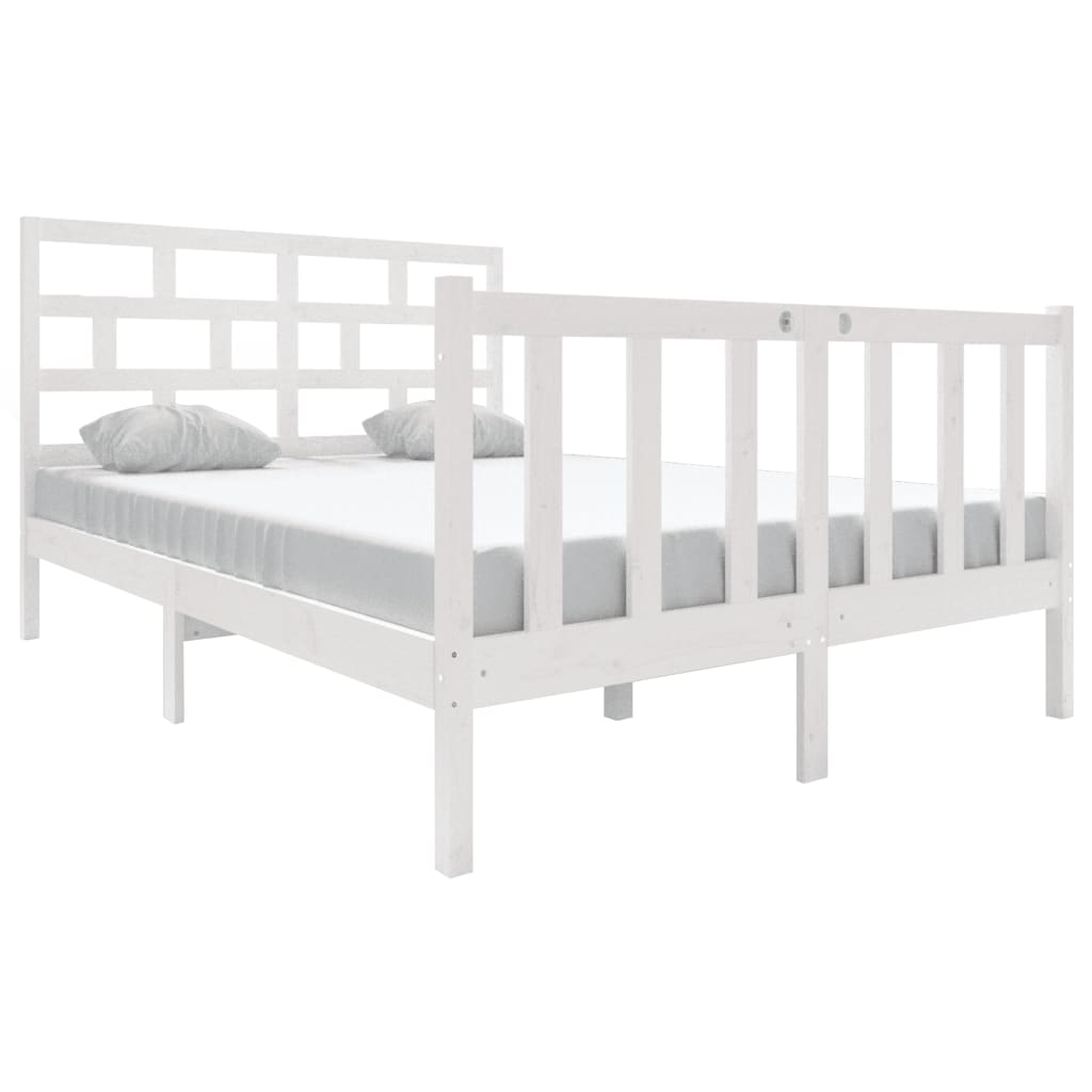 vidaXL Bed Frame without Mattress White Solid Wood 140x190 cm (810063+814195)