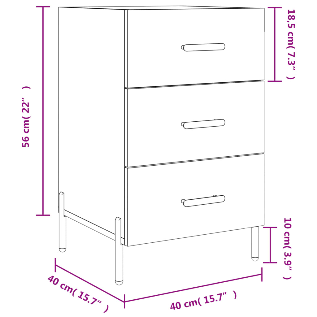 vidaXL Bedside Cabinet High Gloss White 40x40x66 cm Engineered Wood