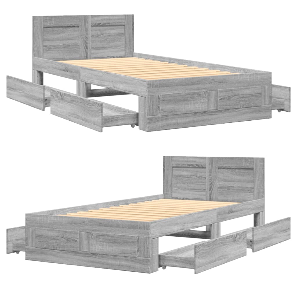 vidaXL Bed Frame with Headboard without Mattress Grey Sonoma 100x200 cm