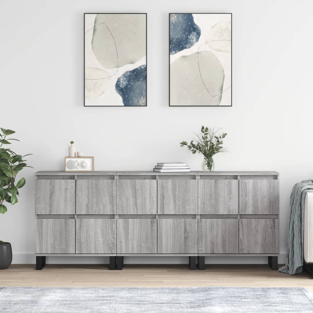 vidaXL Sideboards 3 pcs Grey Sonoma Engineered Wood