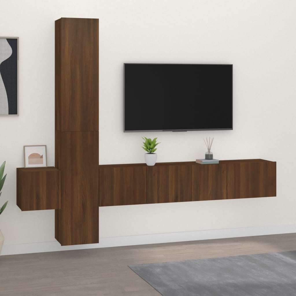 vidaXL 5 Piece TV Cabinet Set Brown Oak Engineered Wood