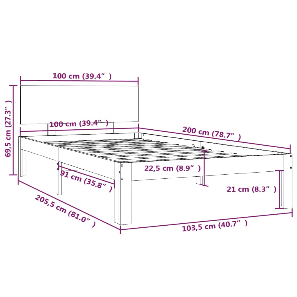 vidaXL Bed Frame without Mattress Honey Brown Solid Wood Pine 100x200 cm