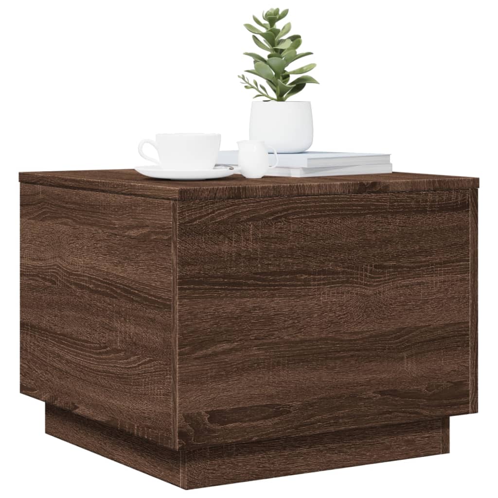 vidaXL Coffee Table with LED Lights Brown Oak 50x50x40 cm