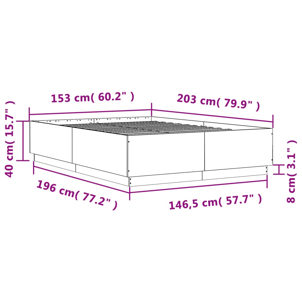 vidaXL Bed Frame without Mattress Brown Oak 150x200 cm King Size