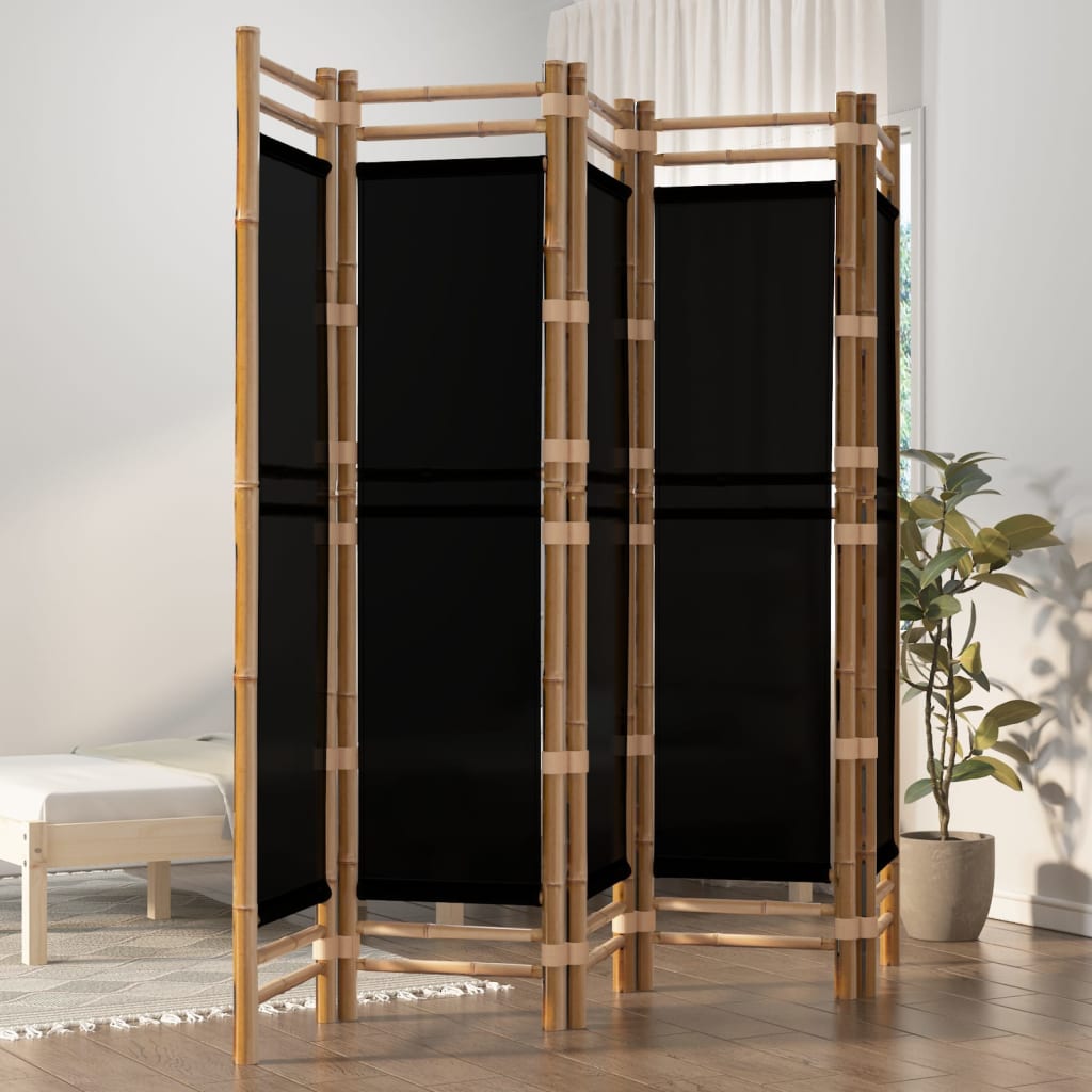 vidaXL Folding 5-Panel Room Divider 200 cm Bamboo and Canvas