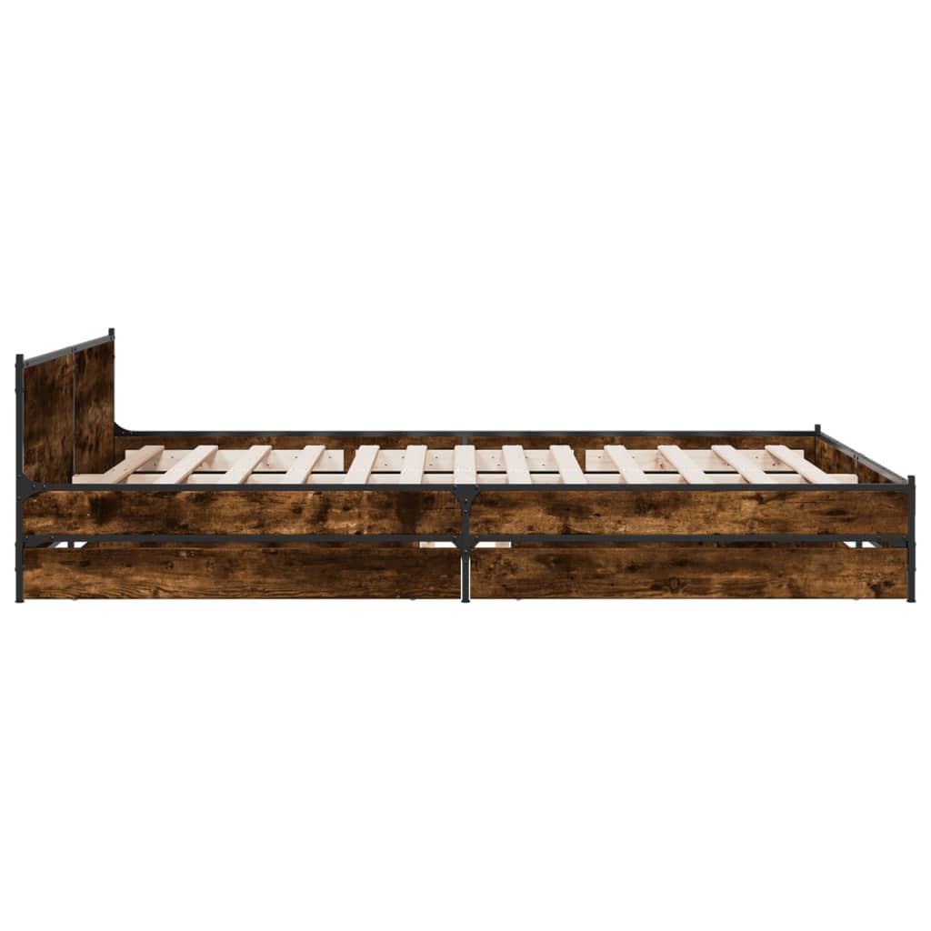 vidaXL Bed Frame with Drawers without Mattress Smoked Oak 160x200 cm