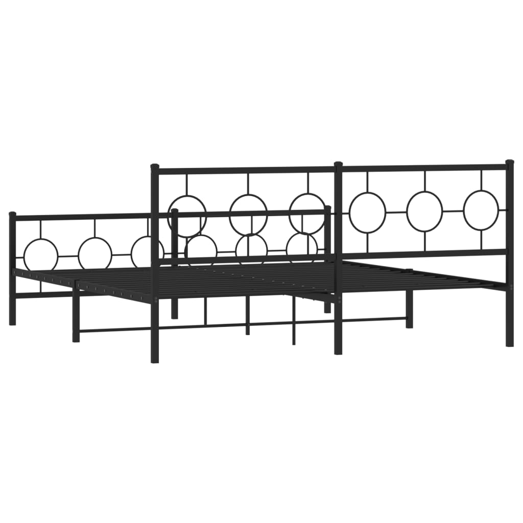 vidaXL Metal Bed Frame without Mattress with Footboard Black 180x200 cm Super King