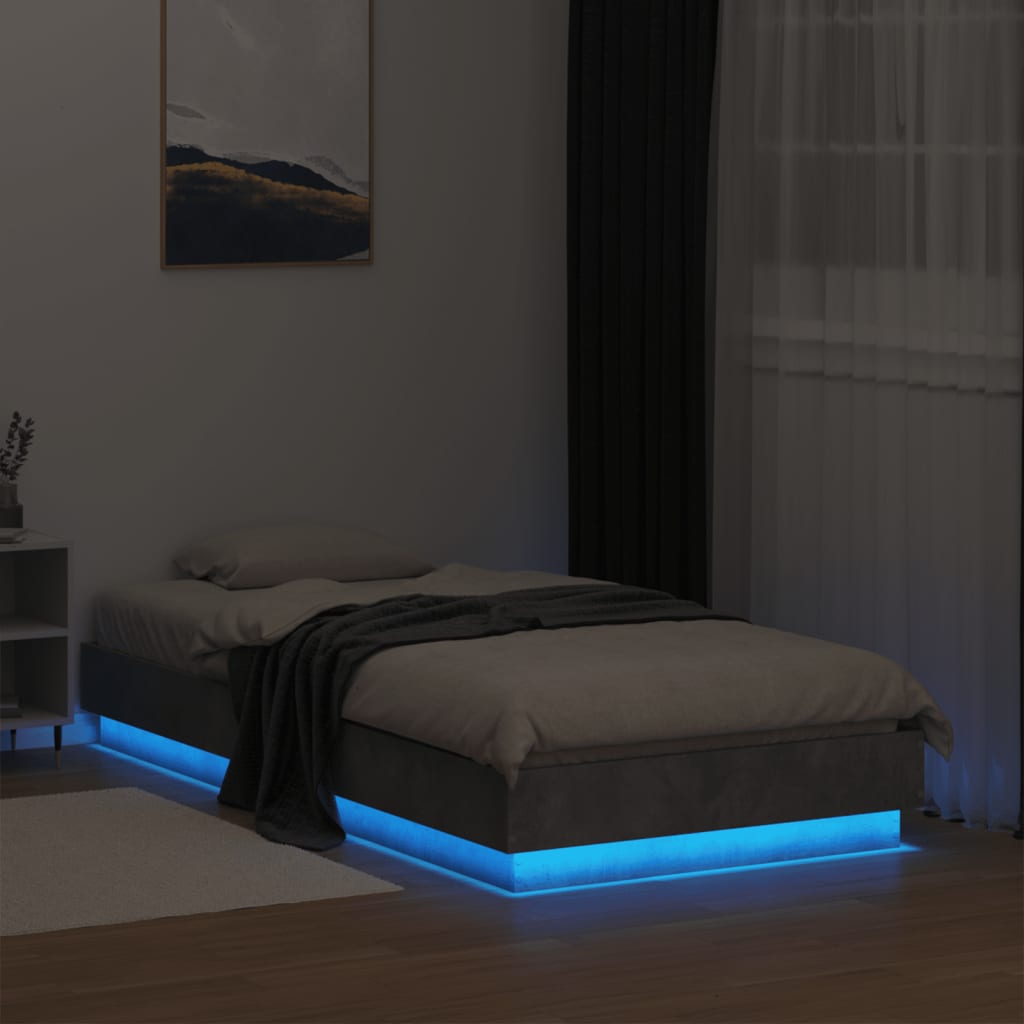 vidaXL Bed Frame without Mattress with LED Lights Concrete Grey 90x190 cm Single