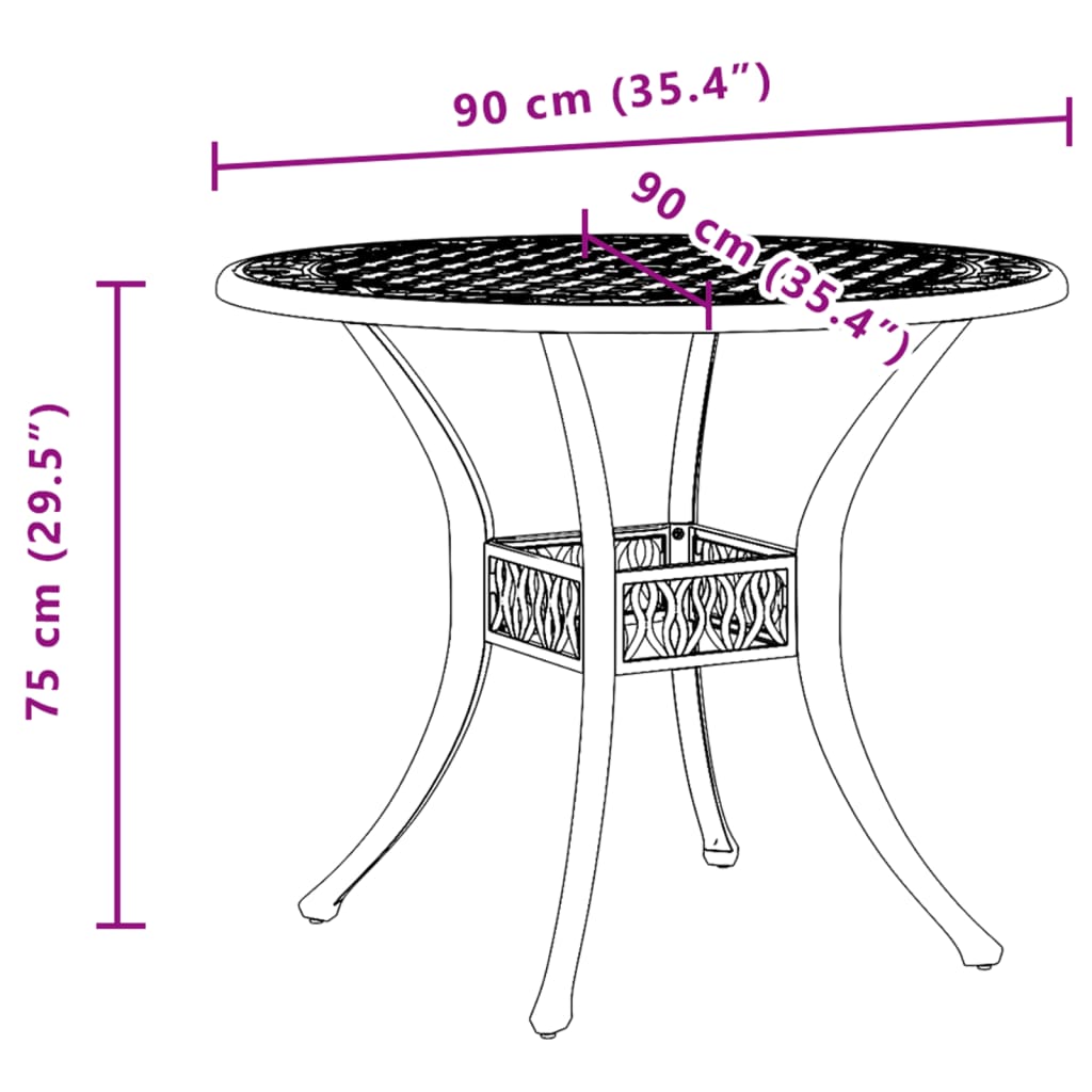 vidaXL Garden Table White Ø90x75 cm Cast Aluminium