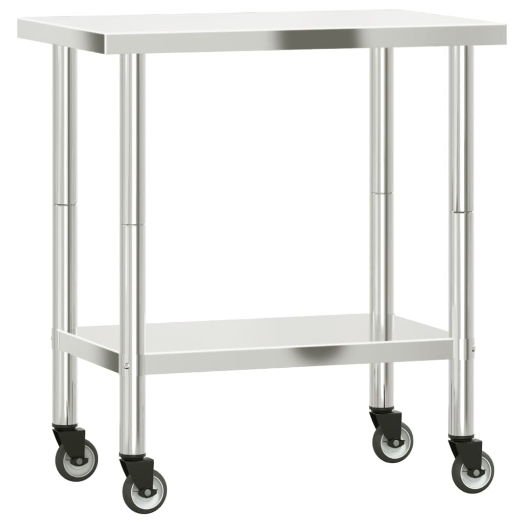 vidaXL Kitchen Work Table with Wheels 82.5x55x85 cm Stainless Steel