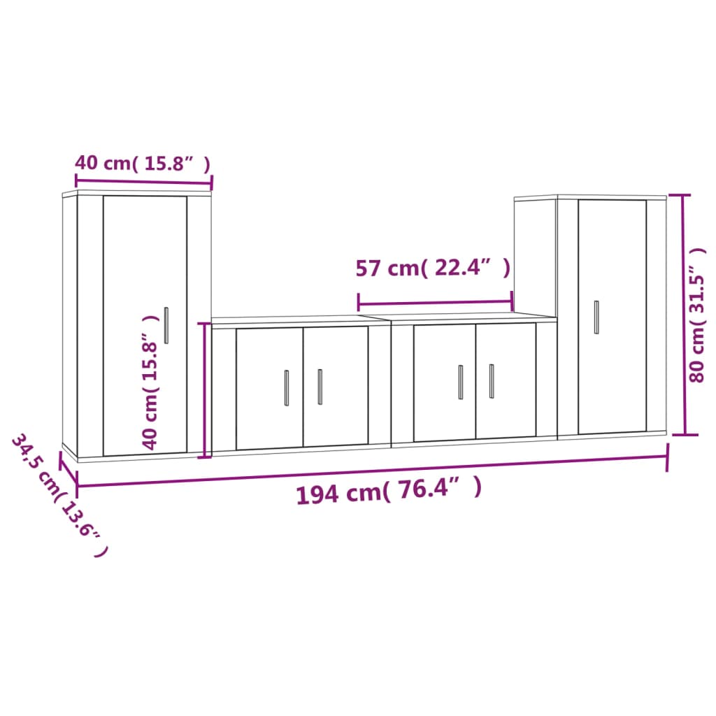 vidaXL 4 Piece TV Cabinet Set White Engineered Wood