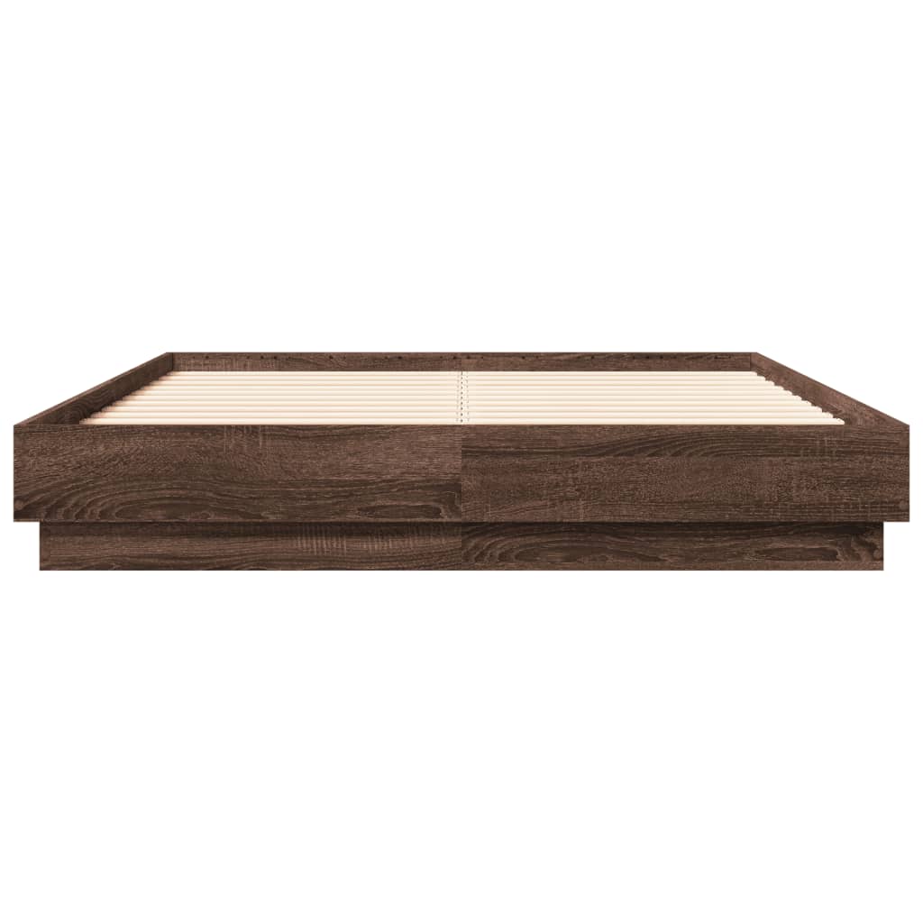 vidaXL Bed Frame with LED without Mattress Brown Oak 140x190 cm