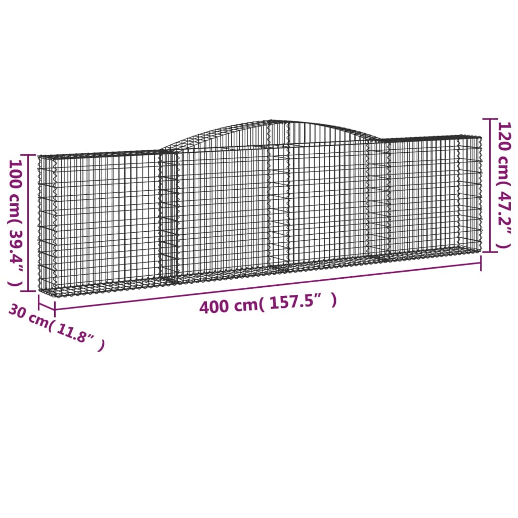 vidaXL Arched Gabion Baskets 5 pcs 400x30x100/120 cm Galvanised Iron