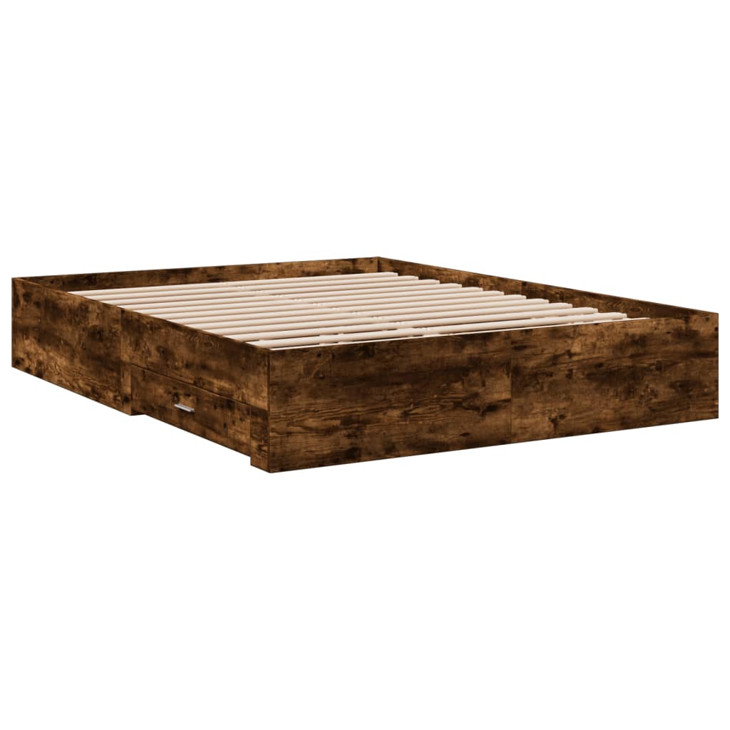 vidaXL Bed Frame with Drawers without Mattress Smoked Oak 150x200 cm King Size