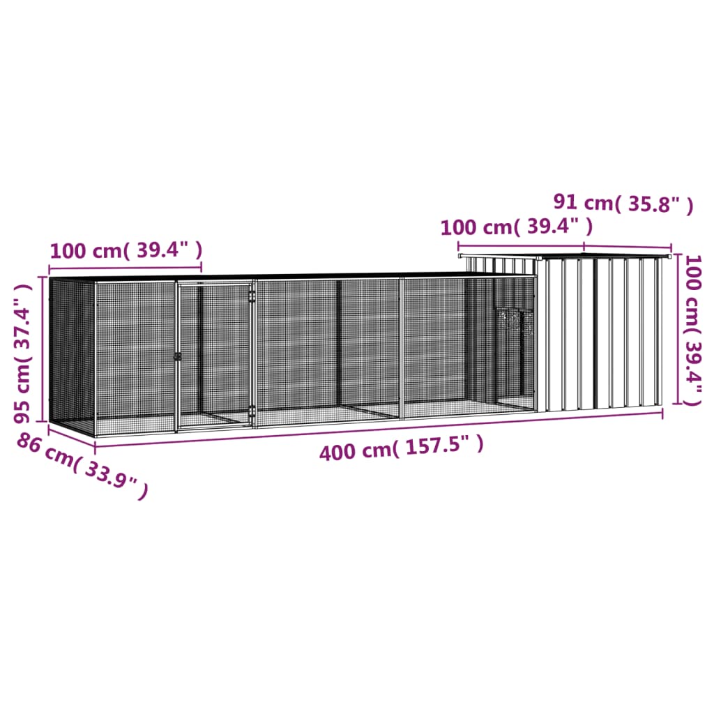 vidaXL Chicken Cage Anthracite 400x91x100 cm Galvanised Steel