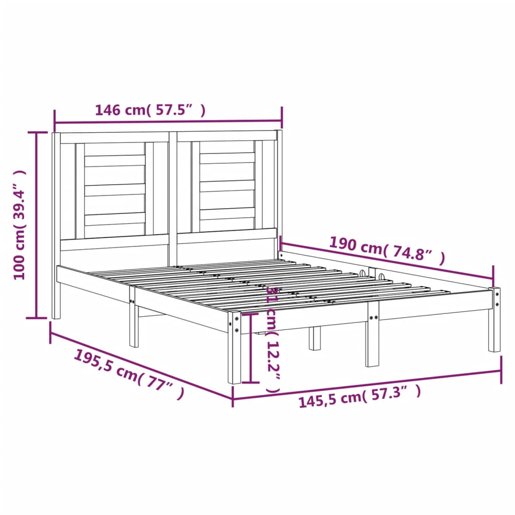 vidaXL Bed Frame without Mattress Black 140x190 cm Solid Wood Pine