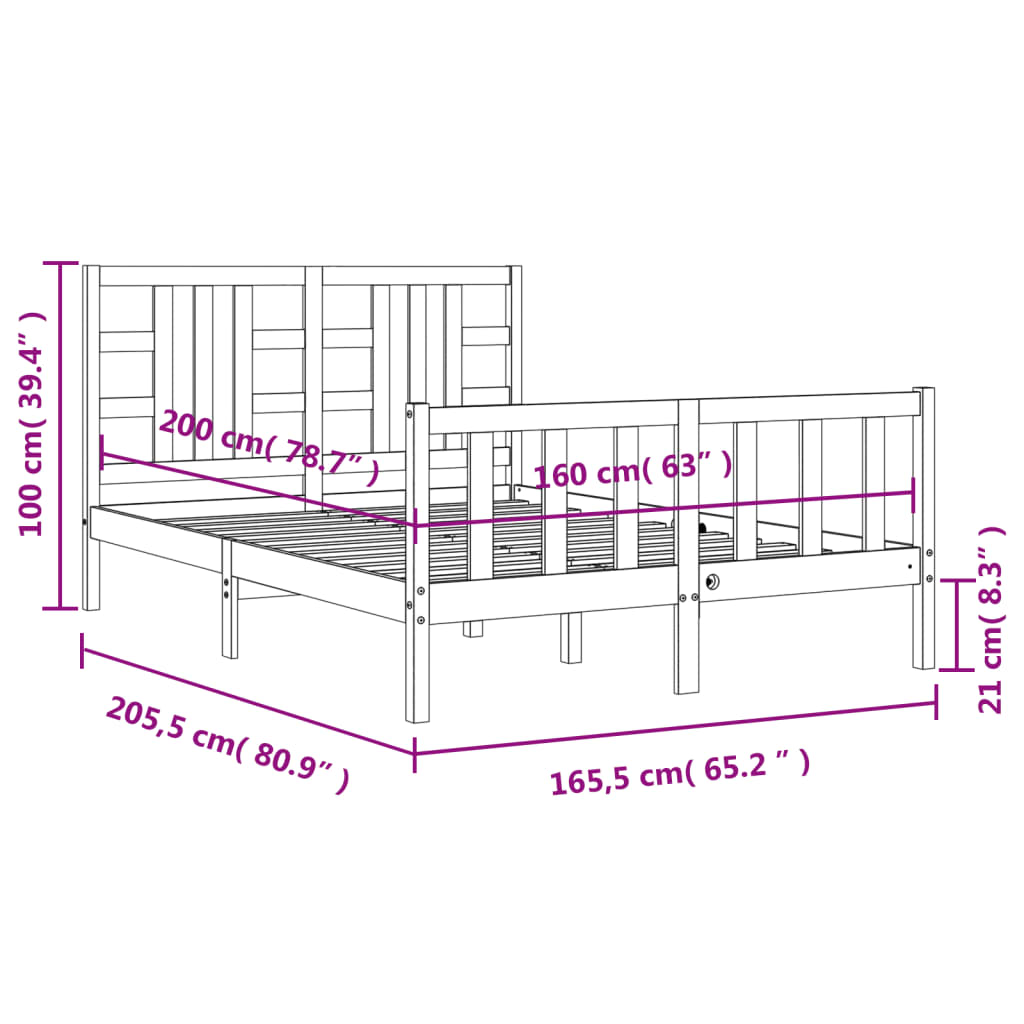 vidaXL Bed Frame without Mattress Black 160x200 cm Solid Wood Pine