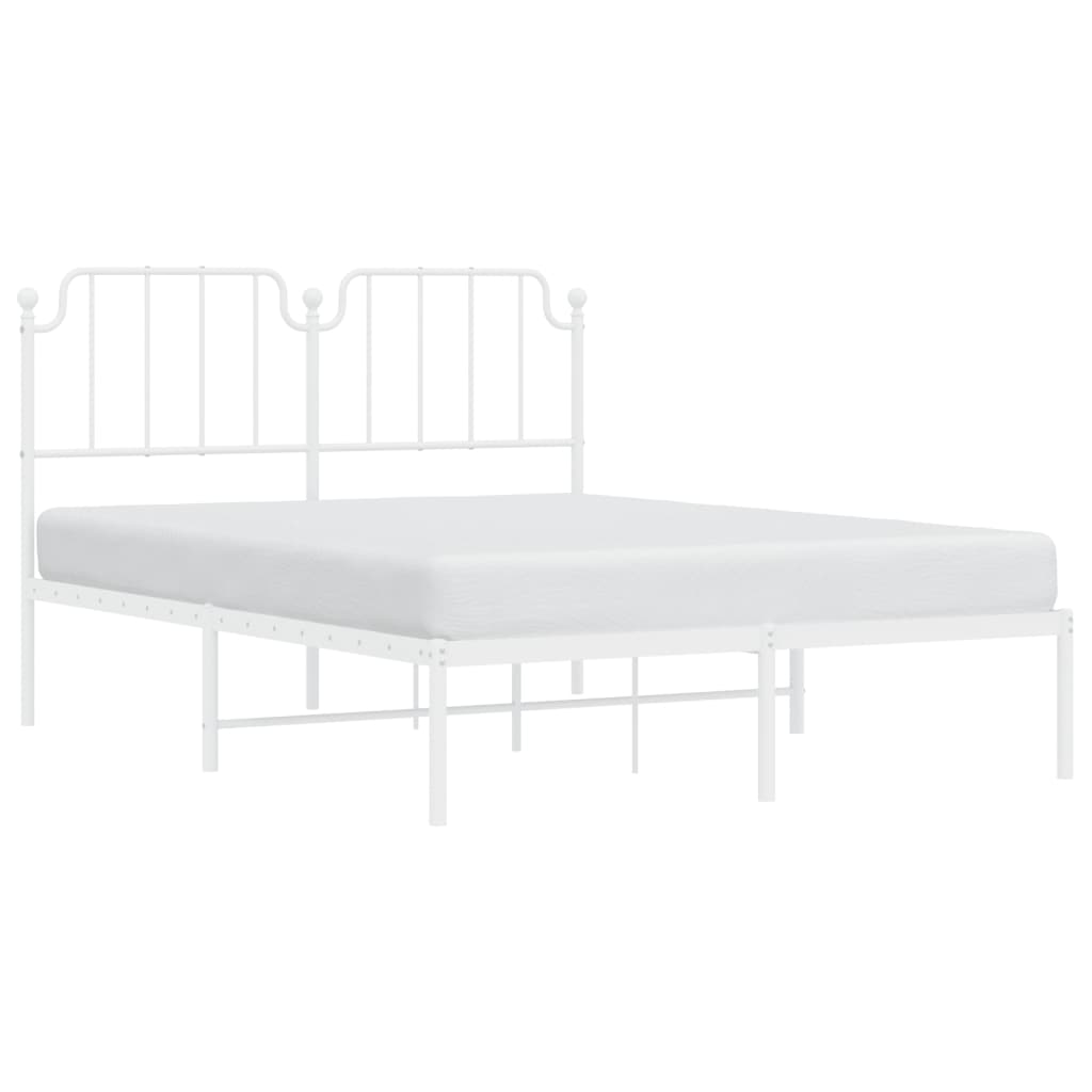 vidaXL Metal Bed Frame without Mattress with Headboard White 135x190 cm Double