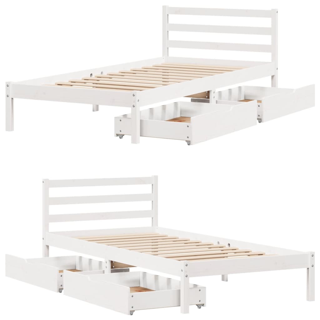 vidaXL Bed Frame without Mattress White 75x190 cm Small Single Solid Wood Pine