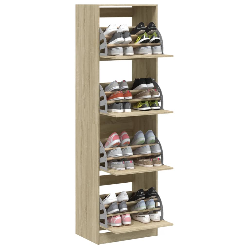 vidaXL Shoe Cabinet with 4 Flip-Drawers Sonoma Oak 60x42x204 cm