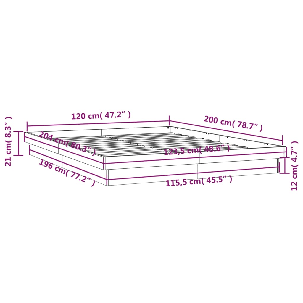 vidaXL LED Bed Frame without Mattress Wax Brown 120x200 cm Solid Wood