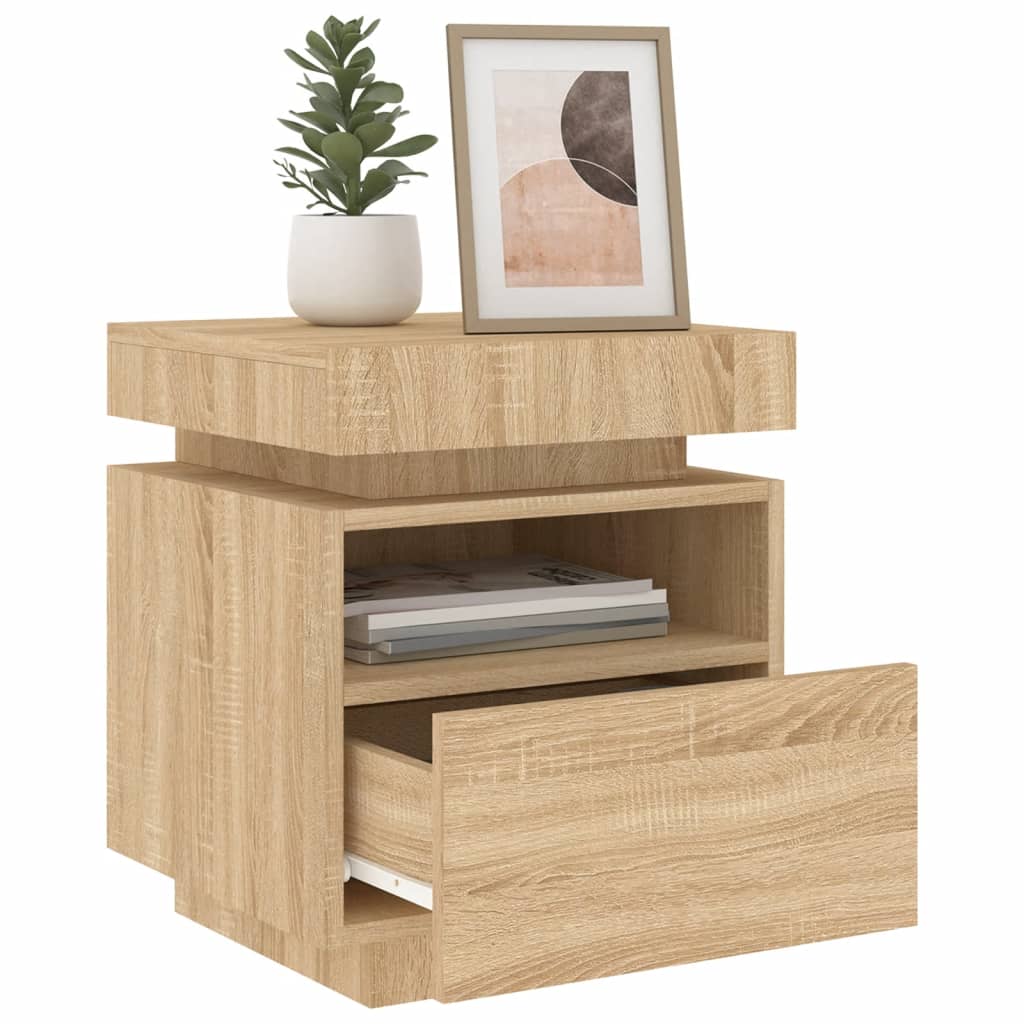 vidaXL Bedside Cabinets with LED Lights 2 pcs Sonoma Oak 40x39x48.5 cm