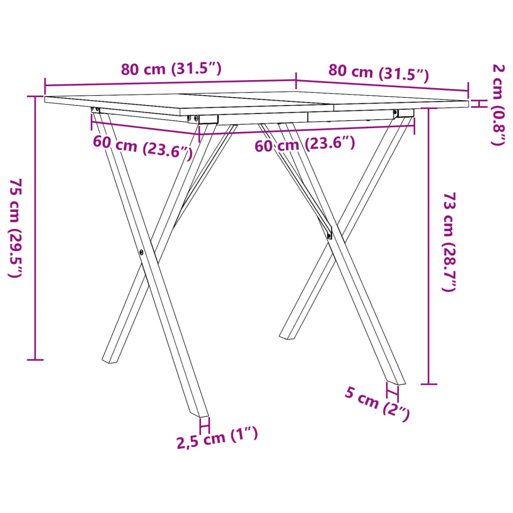 vidaXL Dining Table X-Frame 80x80x75 cm Solid Wood Pine and Cast Iron