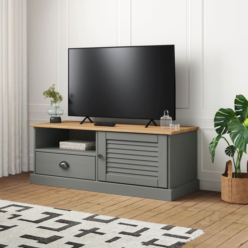 vidaXL TV Cabinet VIGO Grey 106x40x40 cm Solid Wood Pine