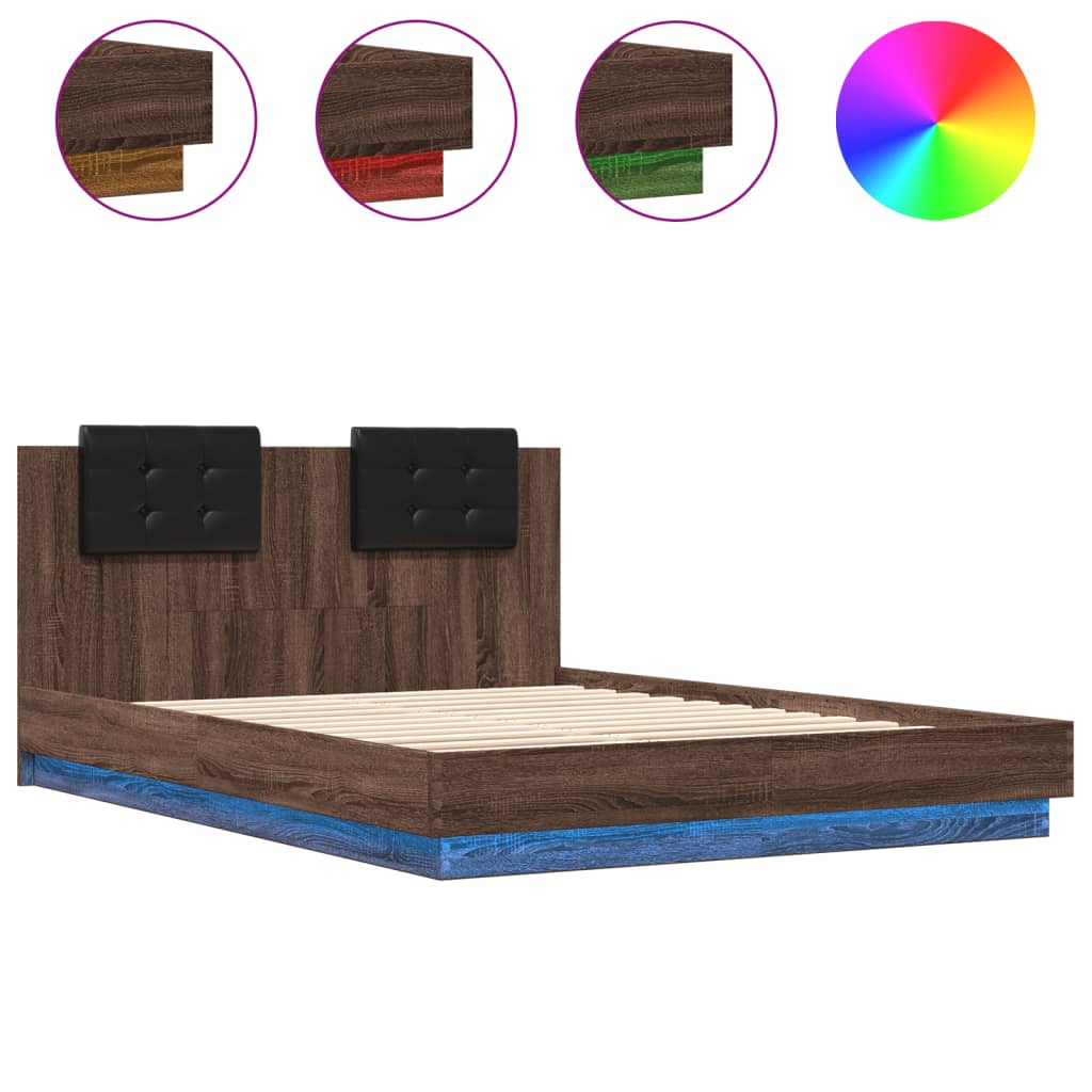 vidaXL Bed Frame with LED without Mattress Brown Oak 150x200 cm King Size