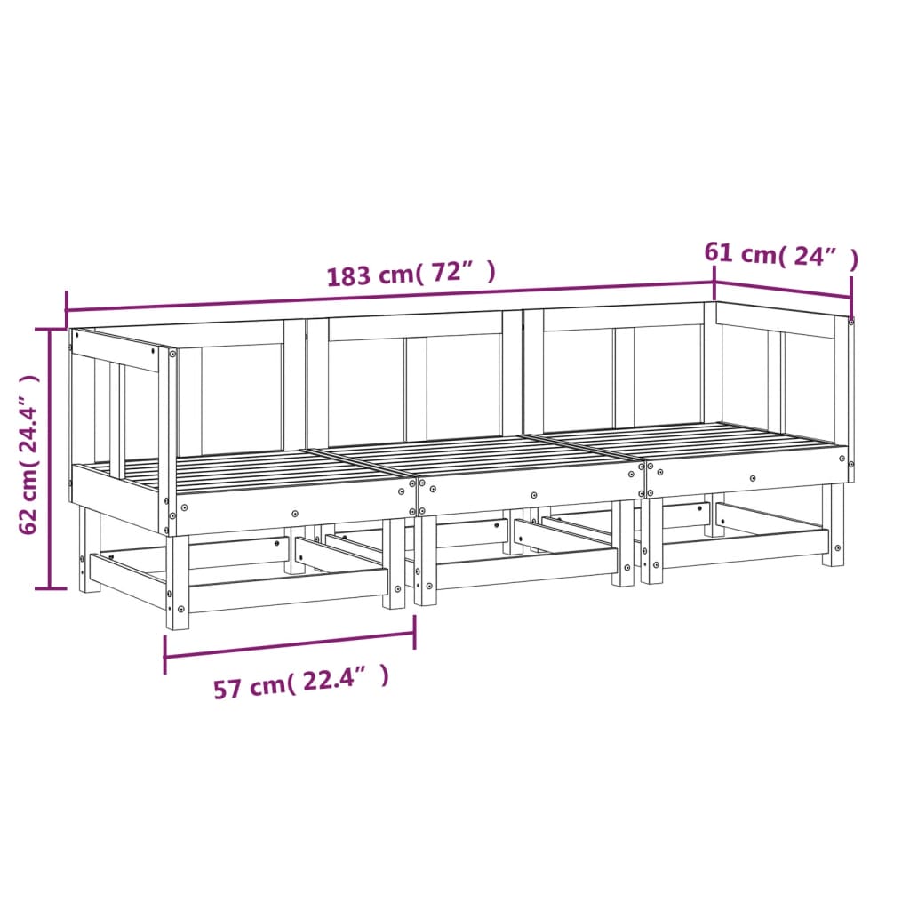 vidaXL 3 Piece Garden Lounge Set Impregnated Wood Pine