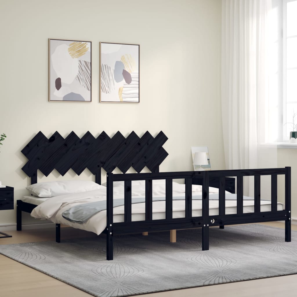 vidaXL Bed Frame without Mattress Black Super King Size Solid Wood Pine