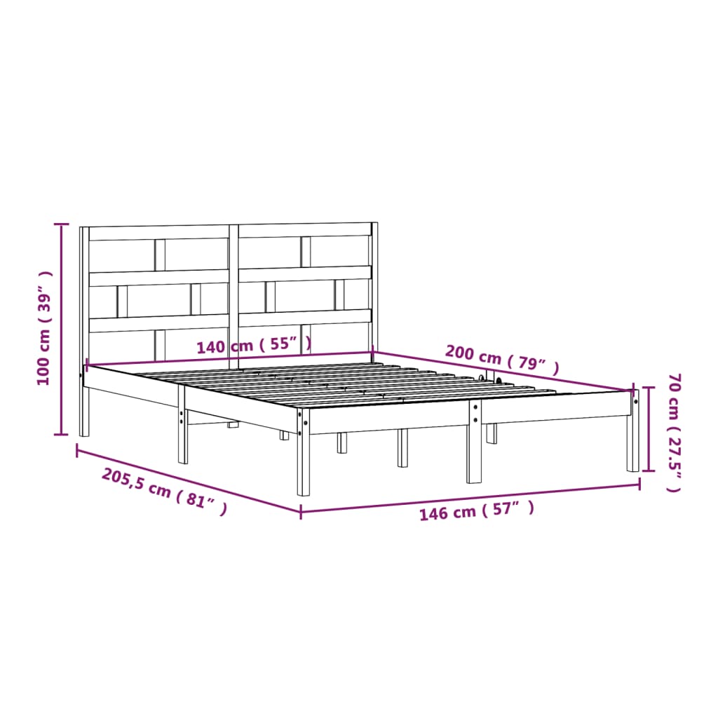 vidaXL Bed Frame without Mattress White Solid Wood 140x200 cm (810018+814195)